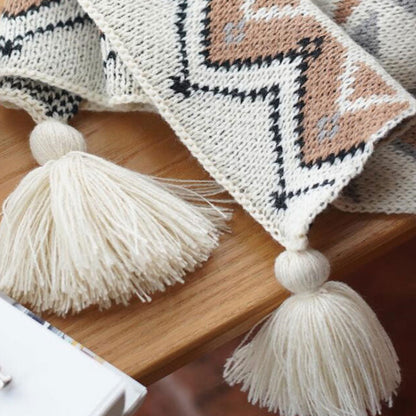 Cozy Knitted Blanket | Soft Acrylic Fiber | Decorative Tassel Design