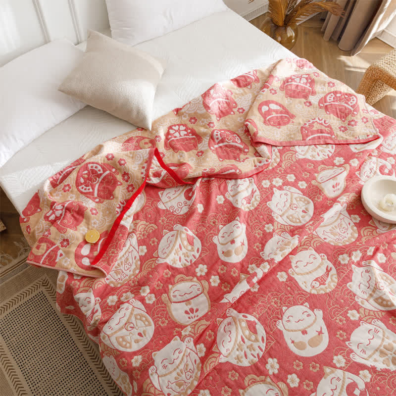 Cat Reversible Quilt | Breathable Organic Cotton | Full/Queen Size
