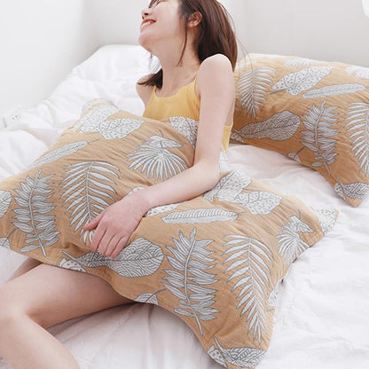 Cotton Pillow Towel Set | Breathable Leaf Print | 2 Pieces