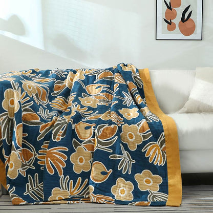 Yellow Flower Sofa Blanket | Soft Cotton Gauze | Reversible Design