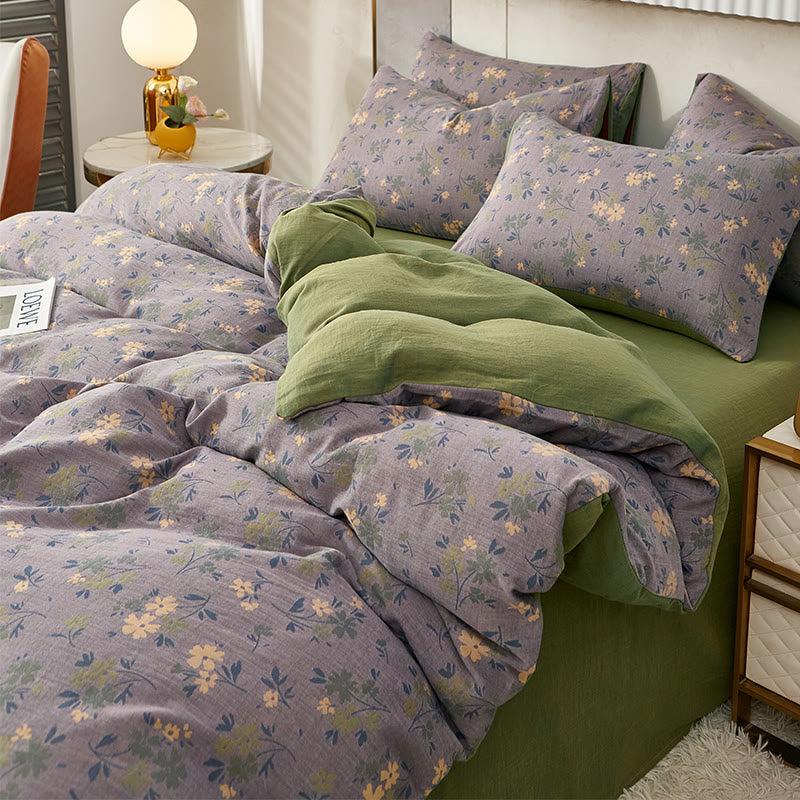 Reversible Floral Cotton Bedding Set | 100% Organic Cotton | Includes Duvet Cover, Sheet & 2 Pillowcases