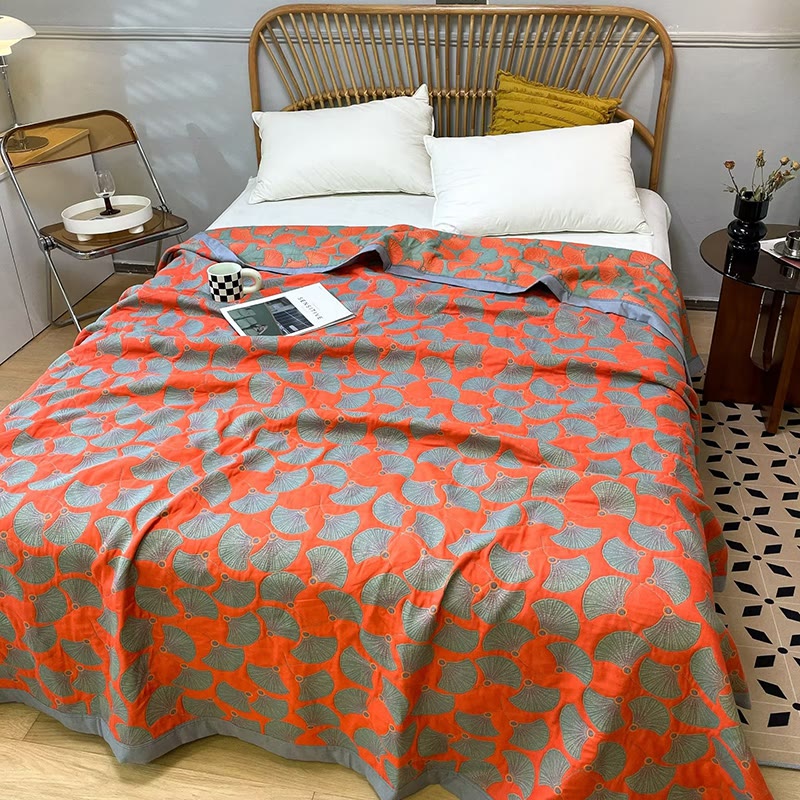 Ginkgo Leaf Reversible Quilt | 100% Organic Cotton | Full/Queen/King Sizes Available