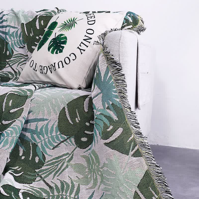 Palm Pattern Sofa Cover | Double-Sided Design | Multiple Sizes Available