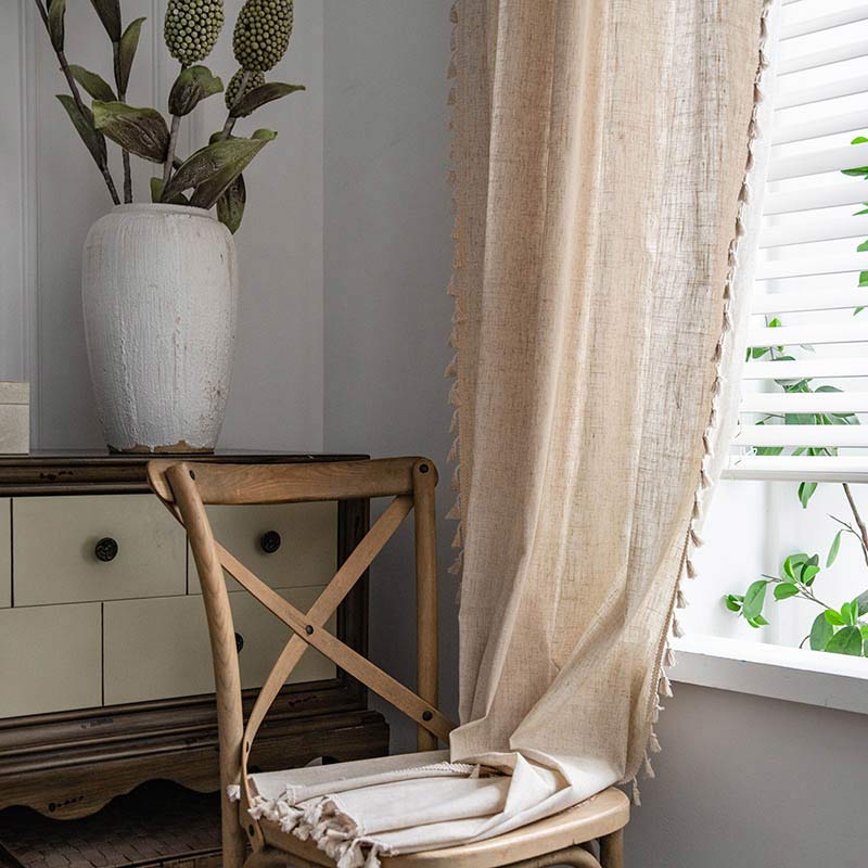 Boho Light Filtering Curtain | Beige Polyester | 1 Piece