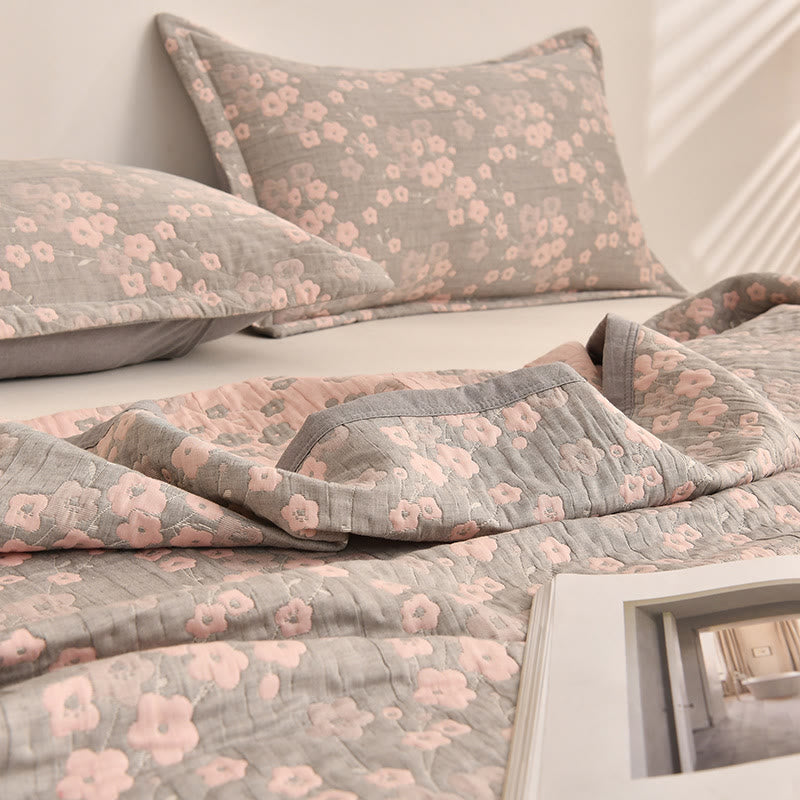 Cherry Blossom Pattern Quilt | 100% Organic Cotton | Full/Queen/King Sizes