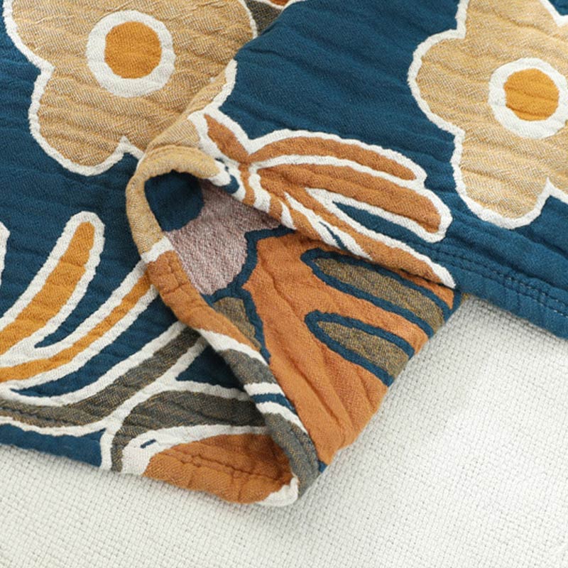 Yellow Flower Sofa Blanket | Soft Cotton Gauze | Reversible Design