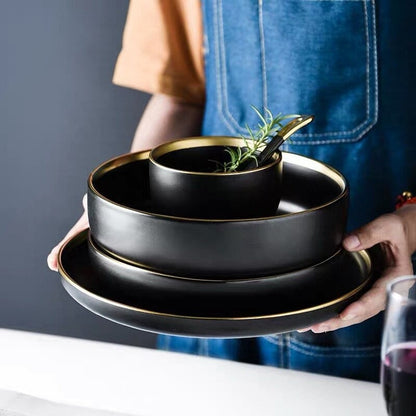 Legacy Dinnerware Set | Fine Porcelain | Black and Gold