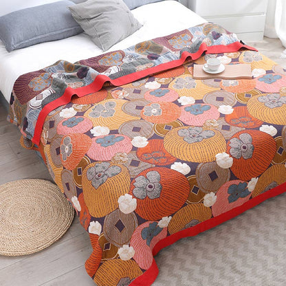 Reversible Cotton Gauze Quilt | Colorful Persimmon | Available in Full, Queen, King Sizes