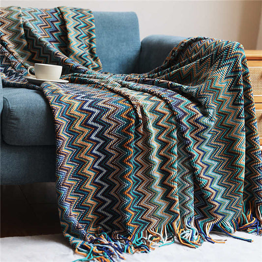 Striped Tassel Blanket | Soft Acrylic Fiber | Multiple Sizes
