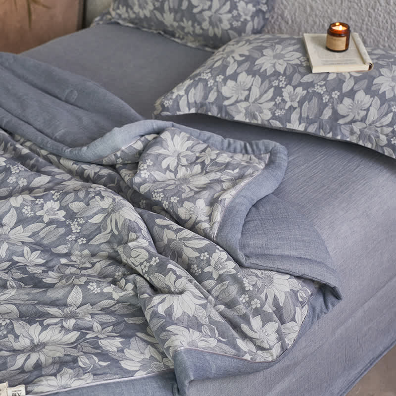Double-Layer Cotton Gauze Floral Quilt | Eco-Friendly Organic Cotton | Available in Full, Queen, King Sizes