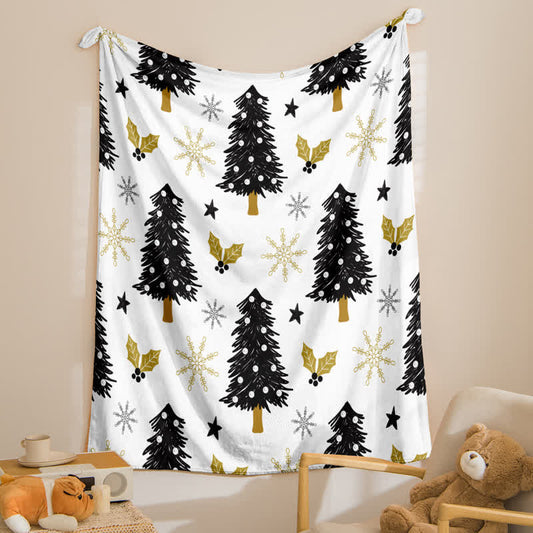 Christmas Tree & Snowflake Flannel Blanket | Soft Polyester | 39" x 59" & 59" x 79"