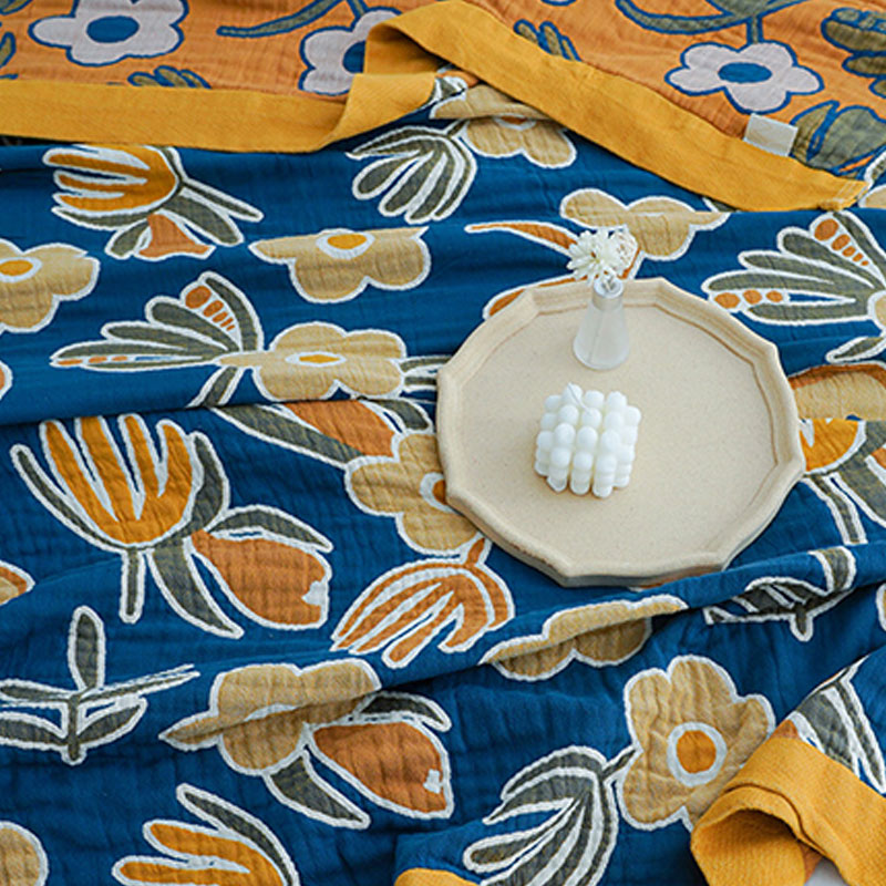 King Size Cotton Quilt | Flower Print | Double-Sided Design 90"x98"