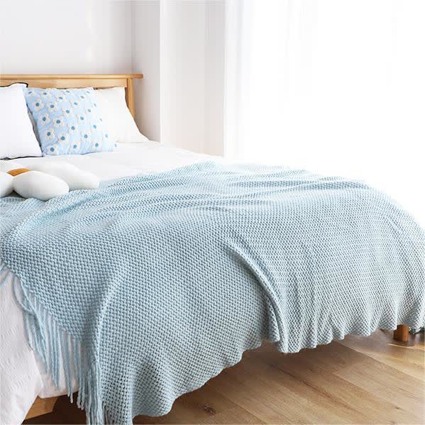 Knit Tassel Blanket | Soft Acrylic Fiber | Solid Color