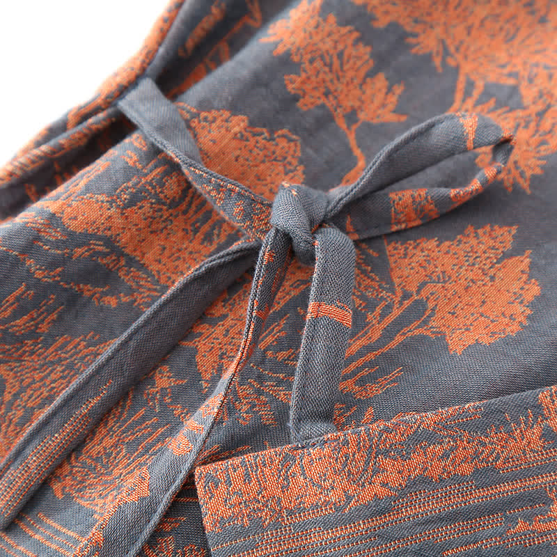 Natural Tree Print Bathrobe | Lightweight Pure Cotton | Unisex Design