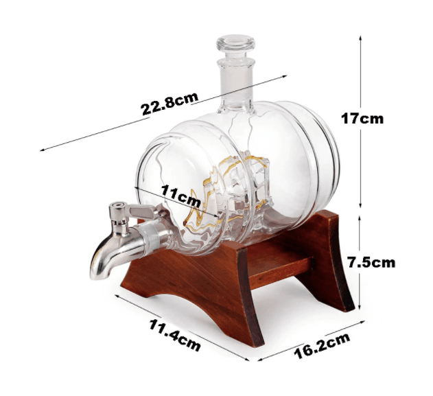 Barrel Whiskey Decanter | 1000ml Glass Decanter | Airtight Seal