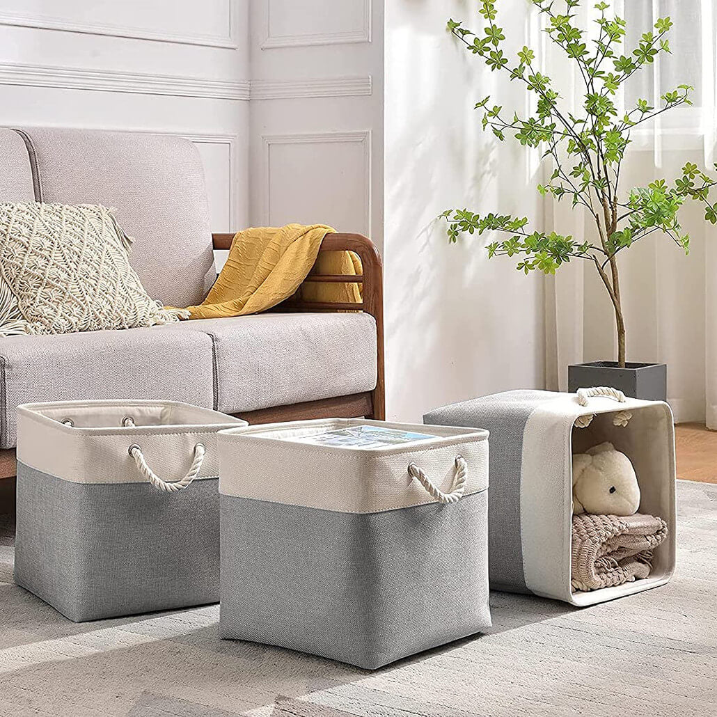 Square Storage Box | EVA Material | Grey & White | 28cm