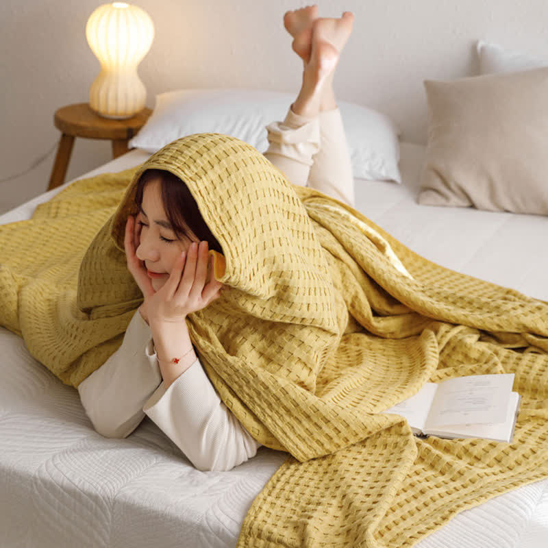 Solid Color Waffle Cotton Reversible Quilt | 100% Organic Cotton | Full/Queen Size