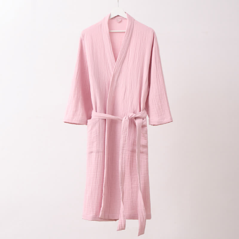 Cotton Long Sleeve V-Neck Bathrobe | Soft & Lightweight | With Pockets