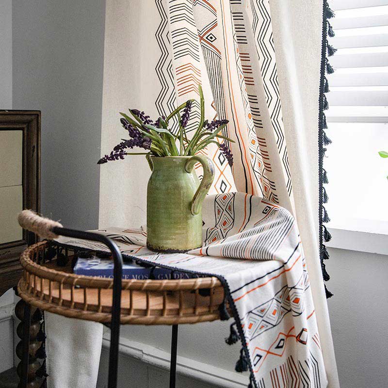 Semi Blackout Curtain | Cotton Blend Fabric | Orange & Black