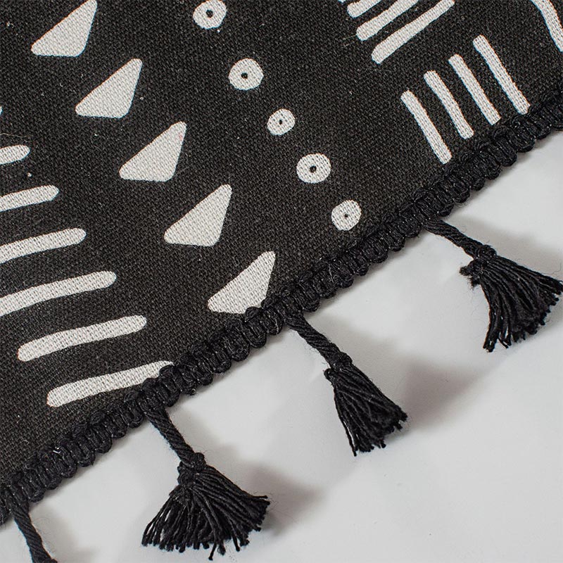 Tassel Tier Curtain | Cotton Linen | Black and White