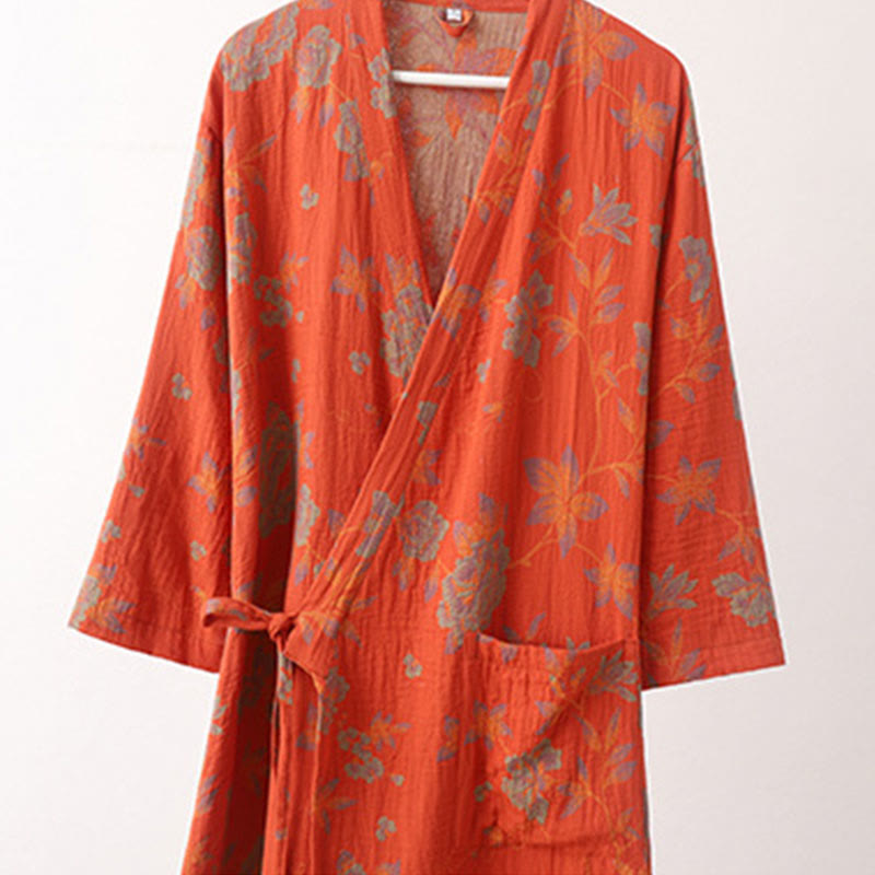Unisex Cotton Bathrobe | V-Neck Double-Layer Jacquard