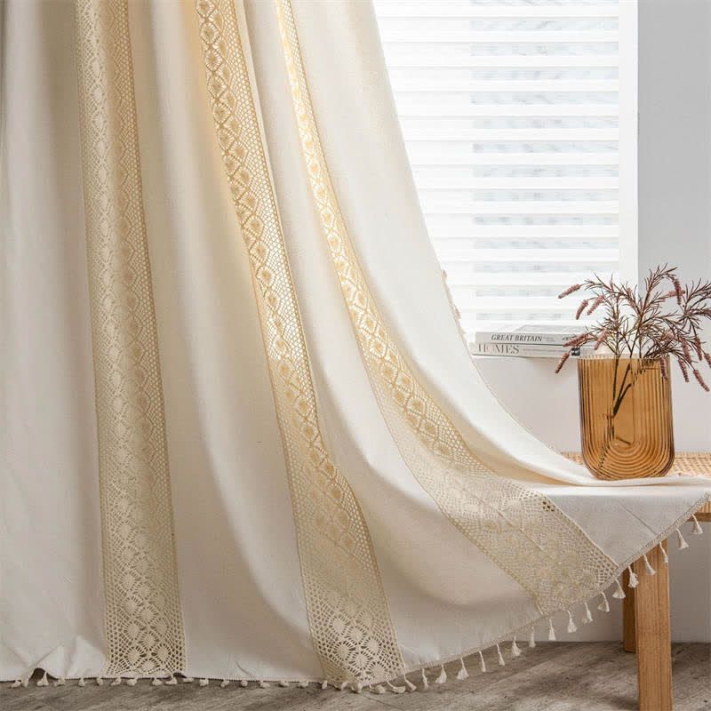 Beige Tassel Curtain | Cotton Linen | Semi-Blackout