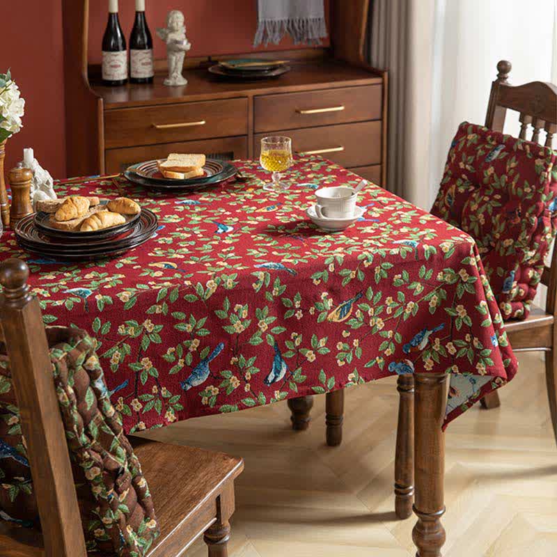 Pastoral Table Cover | Polyester Flower & Bird Print | Multiple Sizes