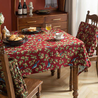 Pastoral Table Cover | Polyester Flower & Bird Print | Multiple Sizes