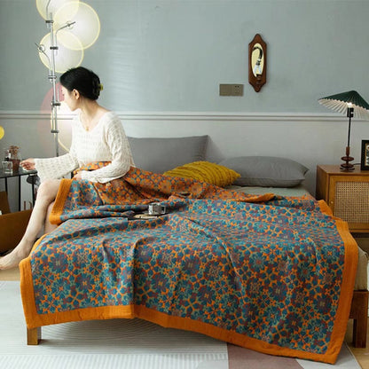 Cotton Quilt Set | Reversible Orange & Blue | 1 Quilt & 2 Pillowcases