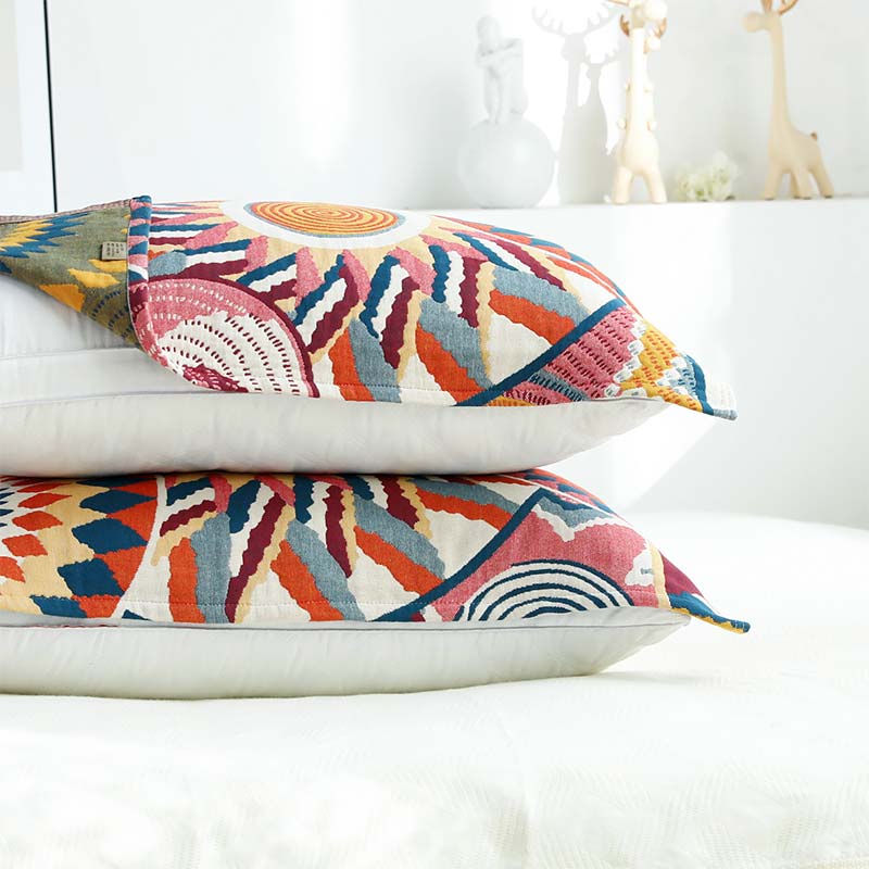 Reversible Cotton Pillow Towels | Bohemian Design | Set of 2