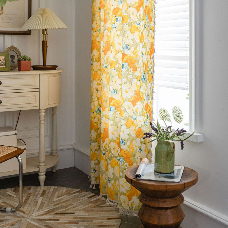 Yellow Flower Semi-Blackout Curtain | Cotton Linen | 1 Piece