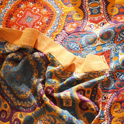 Reversible Cotton Quilt | Dark Orange Bohemian Design | Available in Full, Queen, King Sizes