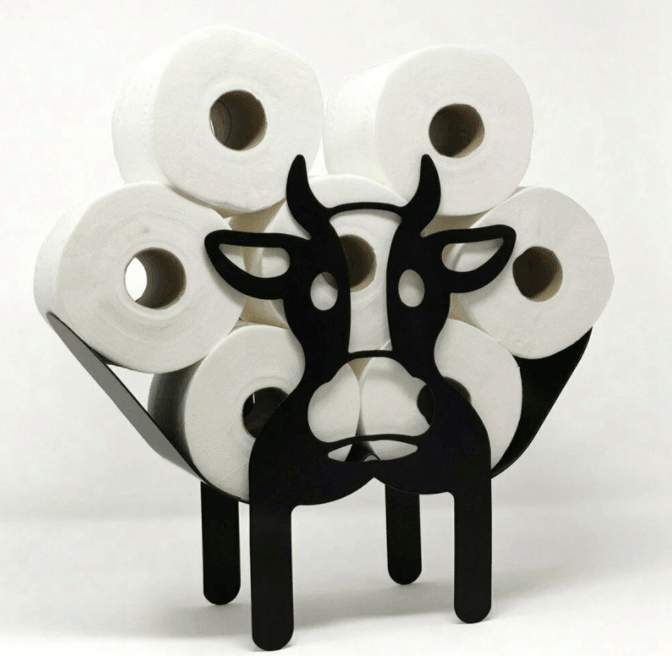 Black Cow Toilet Roll Holder | Metal | Black