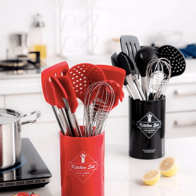 Silicone Kitchen Utensil Set | Food Grade Silicone | Black/Red