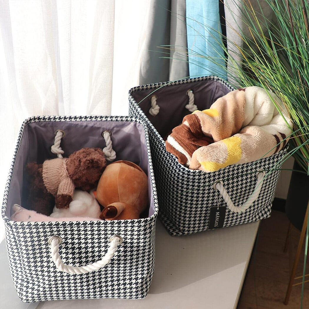 Collapsible Storage Bins | Black White Grid Print | Set of 4 Sizes