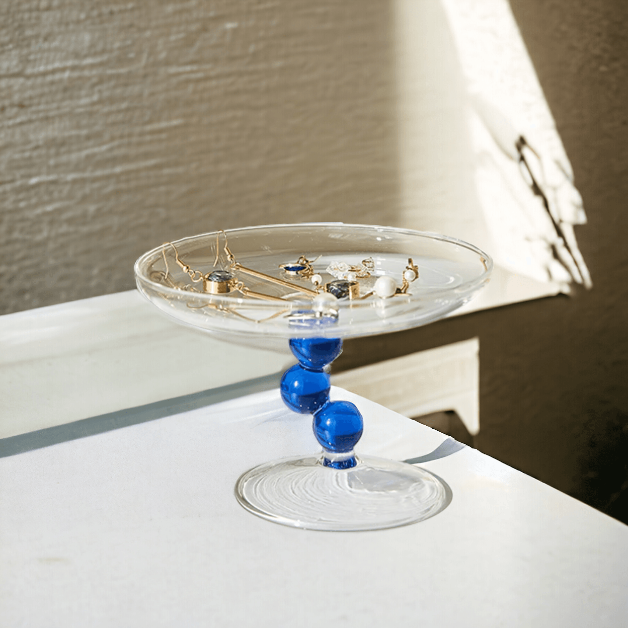 Glass Decorative Tray | Blue Bubble Design | Artistic