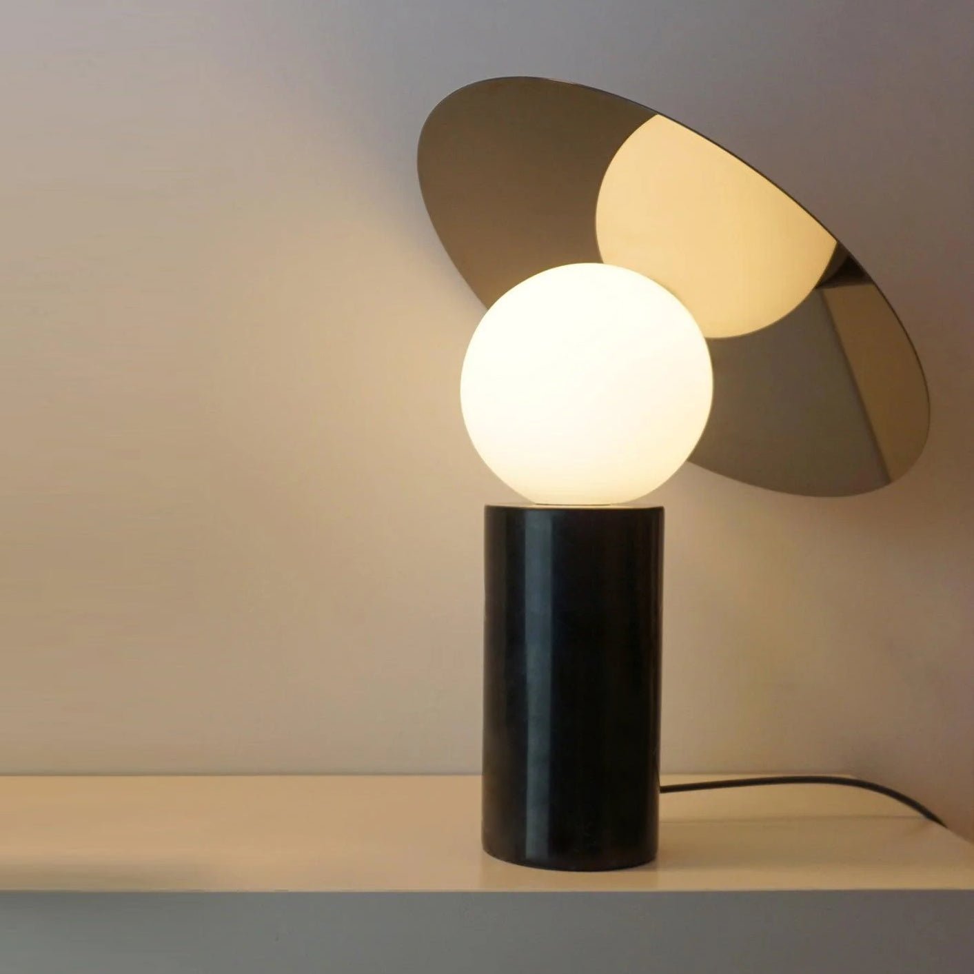 Bola Disc Table Lamp | Chromed Stainless Steel & Opaline Glass | White, Black, Gold