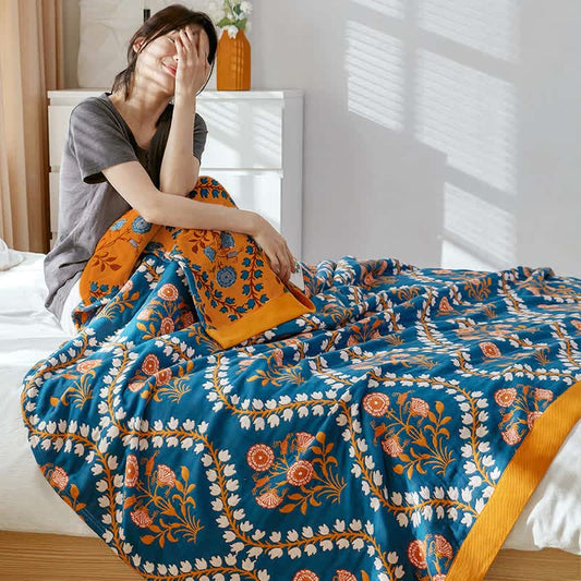 Bluebell Flower Reversible Quilt | 100% Organic Cotton | Full/Queen/King Sizes