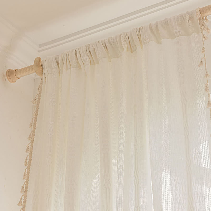 Bohemian Semi-Blackout Curtain | Soft Polyester with Tassels | 55"W x 63"-118"L