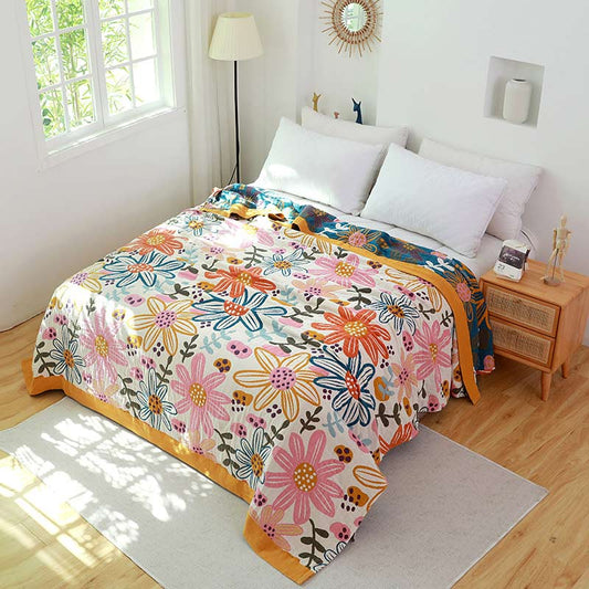 Reversible Cotton Gauze Quilt | Childlike Flower Design | Full/Queen/King Sizes