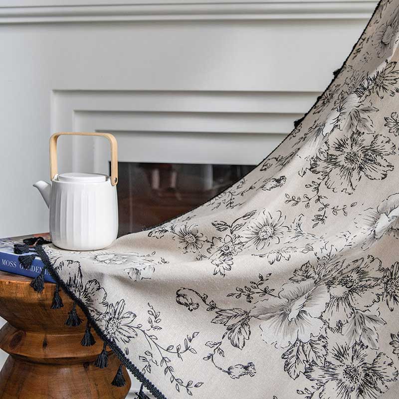 Black Flower Curtain | Cotton Blend | Semi-Blackout Design