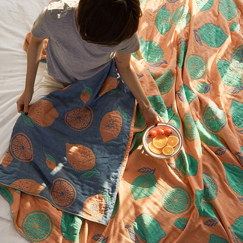 Lemon Pattern Reversible Quilt | 100% Organic Cotton | Full/Queen Size