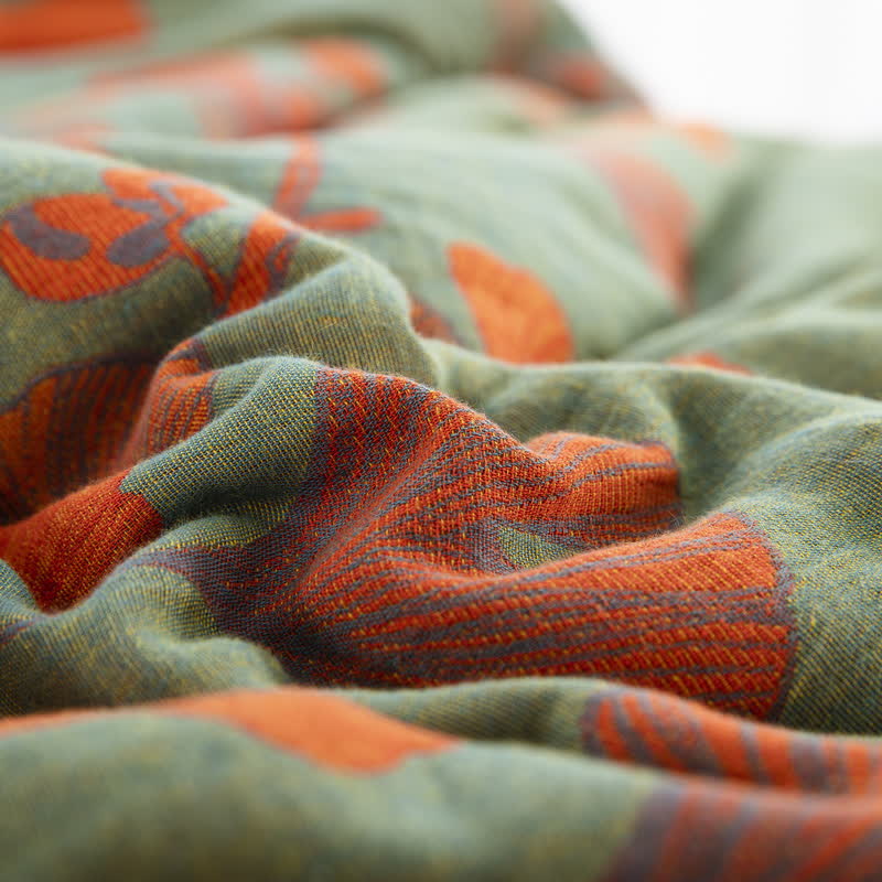Rustic Ginkgo Leaf Bedding Set | 100% Organic Cotton | Includes Quilt & 2 Pillowcases