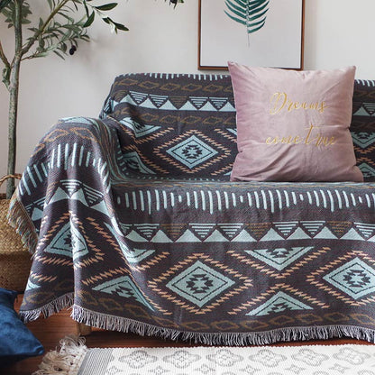 Bohemian Knitted Lounge Blanket | Cotton & Polyester | Reversible Design