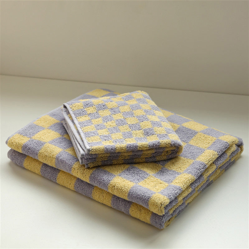 Retro Checkerboard Cotton Towel | Breathable & Soft | 35cm x 75cm