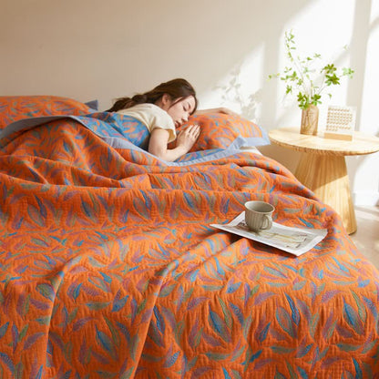 Cotton Gauze Quilt | Reversible Feather Design | Full/Queen Size