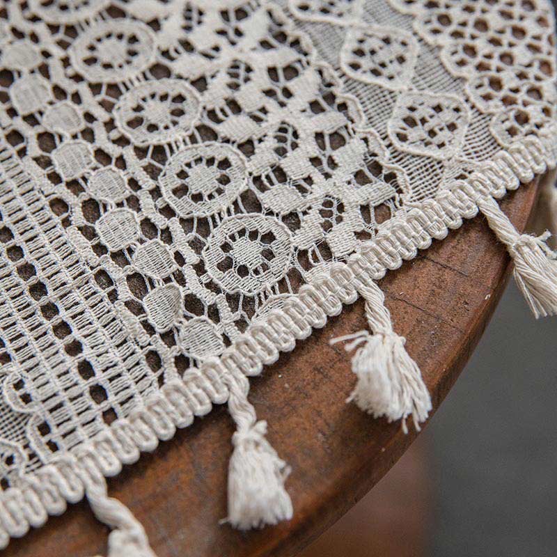 Cotton Beige Bohemian Curtain | Hollow-Out Tassel Design | 1 Piece