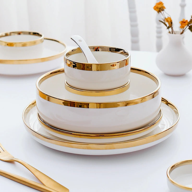 Dinnerware Set | Porcelain | White and Gold