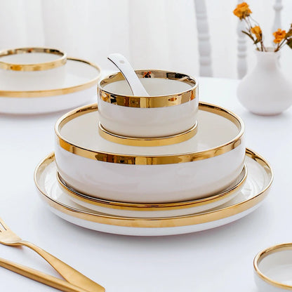 Dinnerware Set | Porcelain | White and Gold