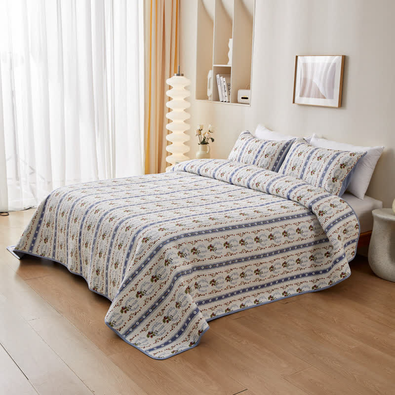 Pure Cotton Floral Quilted Bedding Set | Eco-Friendly 100% Cotton | Queen or King Size